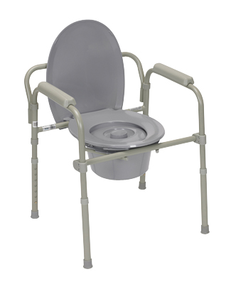 Commode with Fixed Arms Powder Coated Steel Adjustable Height